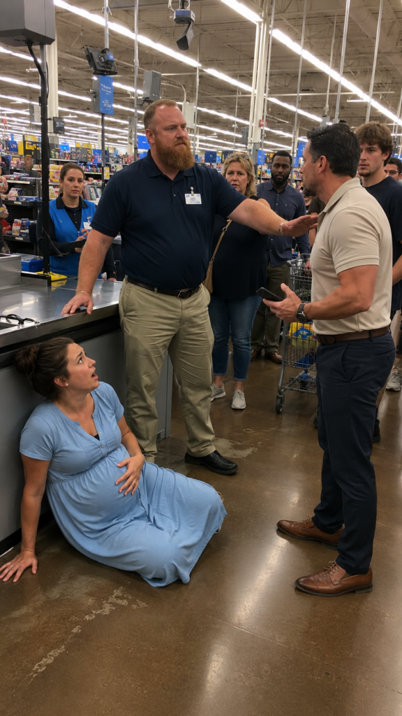 Baby blanket scandal at a Dallas checkout as an expectant mother sits on the floor while a store manager steps in